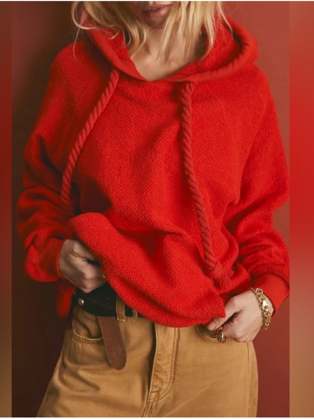 Free People Looped in Oversized Hoodie NWT Fiery Red